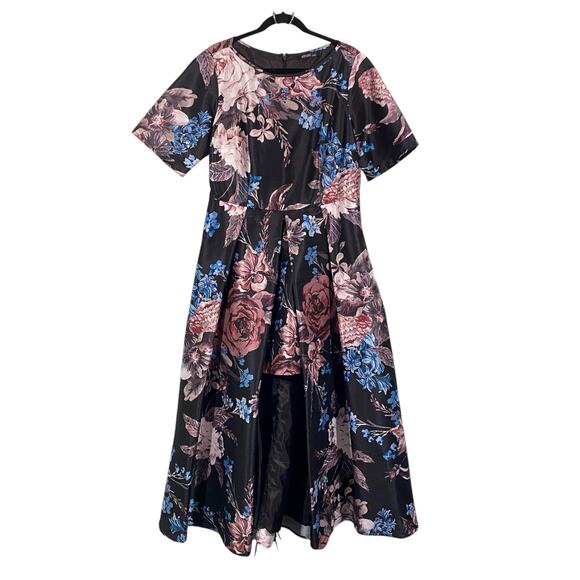 eshakti Dresses & Skirts - eShakti Women's Allover Floral Short Sleeve Hi-Low Maxi Gown Size 1X - 16W